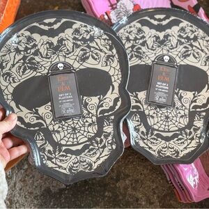 13th & Elm Skull Platters NEW SET 4 Halloween